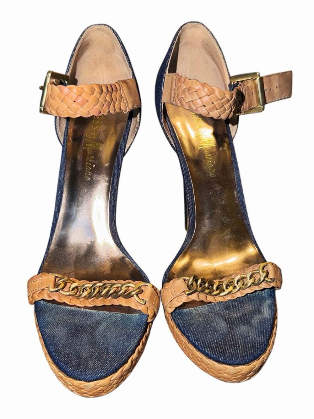Marciano by Guess Dark Wash Denim Braided Ankle Strap Stiletto High Heels